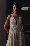 Buy_Twenty Nine_Blush Net Embroidery, Mirrors, Beads V-neck Mirrorwork Sleeveless Long Jacket 
