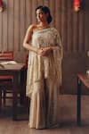 Buy_Twenty Nine_Beige One Shoulder Mirrorwork And Beadwork Cape _at_Aza_Fashions