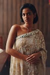 Buy_Twenty Nine_Beige One Shoulder Mirrorwork And Beadwork Cape _Online_at_Aza_Fashions