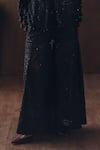 Twenty Nine_Black Silk Mirrors, Beads Mirrorwork Beadwork Embellished Bootcut Pant _Online_at_Aza_Fashions