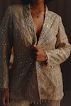 Twenty Nine_Pink Net Embroidery, Mirrors, Beads Monarch Collar Hand Blazer _Online_at_Aza_Fashions
