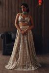 Shop_Twenty Nine_Gold Net Embroidery, Sequins, Zari, Mirrors, And Lehenga Set _Online_at_Aza_Fashions
