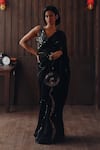 Buy_Twenty Nine_Black Georgette, Satin Mirrors, Embroidery, Jaal And Floral Saree With Blouse _at_Aza_Fashions