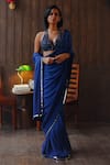 Buy_Twenty Nine_Blue Georgette, Satin Beads, Horizon Ombre Beadwork Jaal Saree With Blouse _at_Aza_Fashions