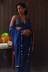 Buy_Twenty Nine_Blue Georgette, Satin Beads, Horizon Ombre Beadwork Jaal Saree With Blouse _Online_at_Aza_Fashions