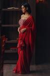 Twenty Nine_Red Georgette, Satin Mirrors, Scalloped Mirrorwork Saree With Corset Blouse _Online_at_Aza_Fashions