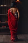 Shop_Twenty Nine_Red Georgette, Satin Mirrors, Scalloped Mirrorwork Saree With Corset Blouse _at_Aza_Fashions