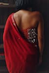 Buy_Twenty Nine_Red Georgette, Satin Mirrors, Scalloped Mirrorwork Saree With Corset Blouse 