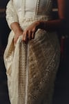 Buy_Twenty Nine_Ivory Net, Satin Beads, Mirrors, Tassels Beadwork Jaal Saree With Corset Blouse _Online_at_Aza_Fashions