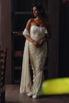 Buy_Twenty Nine_Ivory Net, Satin Beads, Mirrors, Tassels Beadwork Jaal Saree With Corset Blouse _at_Aza_Fashions