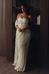 Twenty Nine_Ivory Net, Satin Beads, Mirrors, Tassels Beadwork Jaal Saree With Corset Blouse _at_Aza_Fashions