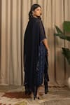 Shop_Vanshika Agarwal Label_Navy Georgette Embroidery, Sequins V-neck, Elira Blouse, Skirt And Kaftan Jacket _at_Aza_Fashions