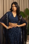 Vanshika Agarwal Label_Navy Georgette Embroidery, Sequins V-neck, Elira Blouse, Skirt And Kaftan Jacket _Online_at_Aza_Fashions