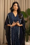 Buy_Vanshika Agarwal Label_Navy Georgette Embroidery, Sequins V-neck, Elira Blouse, Skirt And Kaftan Jacket _Online_at_Aza_Fashions
