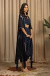 Shop_Vanshika Agarwal Label_Navy Georgette Embroidery, Sequins V-neck, Elira Blouse, Skirt And Kaftan Jacket _Online_at_Aza_Fashions