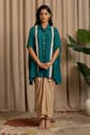 Buy_Vanshika Agarwal Label_Teal Bemberg, Silk Sequins, Tressa Kaftan And Dhoti Skirt Set With Embellishments _at_Aza_Fashions