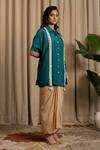 Shop_Vanshika Agarwal Label_Teal Bemberg, Silk Sequins, Tressa Kaftan And Dhoti Skirt Set With Embellishments _at_Aza_Fashions