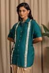 Buy_Vanshika Agarwal Label_Teal Bemberg, Silk Sequins, Tressa Kaftan And Dhoti Skirt Set With Embellishments _Online_at_Aza_Fashions