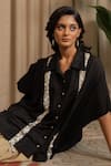 Vanshika Agarwal Label_Black Bemberg Sequins, Stones Tressa Embellished Kaftan And Dhoti Skirt Set _Online_at_Aza_Fashions