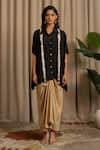Buy_Vanshika Agarwal Label_Black Bemberg Sequins, Stones Tressa Embellished Kaftan And Dhoti Skirt Set _at_Aza_Fashions