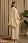 Shop_Vanshika Agarwal Label_Off White Georgette, Cotton Embroidery, Sequins Collared Zuna Top And Pant Set _at_Aza_Fashions