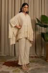 Buy_Vanshika Agarwal Label_Off White Georgette, Cotton Embroidery, Sequins Collared Zuna Top And Pant Set _at_Aza_Fashions