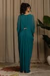 Shop_Vanshika Agarwal Label_Teal Georgette Sequins, Embroidery V-neck Polka Dot Kaftan _at_Aza_Fashions
