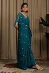 Vanshika Agarwal Label_Teal Georgette Sequins, Embroidery V-neck Polka Dot Kaftan _Online_at_Aza_Fashions