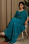 Shop_Vanshika Agarwal Label_Teal Georgette Sequins, Embroidery V-neck Polka Dot Kaftan _Online_at_Aza_Fashions