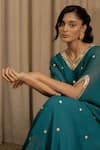 Vanshika Agarwal Label_Teal Georgette Sequins, Embroidery V-neck Polka Dot Kaftan _at_Aza_Fashions