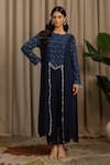 Buy_Vanshika Agarwal Label_Navy Georgette Embroidery, Sequins Round Neck Lyana Long Top And Pant Set _at_Aza_Fashions