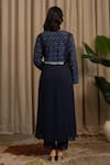 Shop_Vanshika Agarwal Label_Navy Georgette Embroidery, Sequins Round Neck Lyana Long Top And Pant Set _at_Aza_Fashions