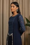 Buy_Vanshika Agarwal Label_Navy Georgette Embroidery, Sequins Round Neck Lyana Long Top And Pant Set _Online_at_Aza_Fashions