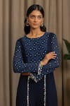Shop_Vanshika Agarwal Label_Navy Georgette Embroidery, Sequins Round Neck Lyana Long Top And Pant Set _Online_at_Aza_Fashions