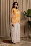 Shop_Vanshika Agarwal Label_Yellow Bemberg, Georgette, Silk Embroidery, Bloom V Floral Top And Pant Set _at_Aza_Fashions