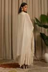 Shop_Vanshika Agarwal Label_Off White Georgette Embroidery, Sequins V-neck, Reva Top, Pant And Jacket Set _at_Aza_Fashions