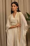 Buy_Vanshika Agarwal Label_Off White Georgette Embroidery, Sequins V-neck, Reva Top, Pant And Jacket Set _Online_at_Aza_Fashions