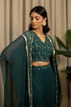 Vanshika Agarwal Label_Green Georgette Sequins, Embroidery, Zari Reva Top, Pant And Kaftan Jacket Set _Online_at_Aza_Fashions