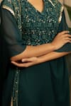 Shop_Vanshika Agarwal Label_Green Georgette Sequins, Embroidery, Zari Reva Top, Pant And Kaftan Jacket Set _Online_at_Aza_Fashions