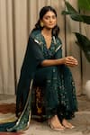 Shop_Vanshika Agarwal Label_Green Georgette Sequins, Embroidery, Zari Reva Top, Pant And Kaftan Jacket Set _at_Aza_Fashions