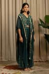 Vanshika Agarwal Label_Green Georgette Sequins, Embroidery, Zari Reva Top, Pant And Kaftan Jacket Set _at_Aza_Fashions