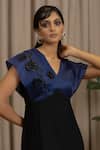Vanshika Agarwal Label_Blue Organza, Georgette Beads, Fabric Flowers V-neck Kim And Dress _Online_at_Aza_Fashions