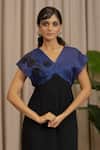 Shop_Vanshika Agarwal Label_Blue Organza, Georgette Beads, Fabric Flowers V-neck Kim And Dress _at_Aza_Fashions