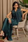 Shop_Vanshika Agarwal Label_Green Organza, Satin Embroidery, Applique Noa Overlay Top And Draped Skirt Set _Online_at_Aza_Fashions