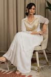 Vanshika Agarwal Label_White Georgette, Cotton Sequins, Embroidery Round Evara Top, Inner And Skirt _Online_at_Aza_Fashions