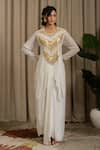 Buy_Vanshika Agarwal Label_White Georgette, Cotton Sequins, Embroidery Round Evara Top, Inner And Skirt _at_Aza_Fashions