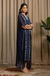 Shop_Vanshika Agarwal Label_Navy Georgette Embroidery, Sequins V-neck Zohra Kaftan And Inner Set _at_Aza_Fashions