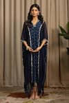 Buy_Vanshika Agarwal Label_Navy Georgette Embroidery, Sequins V-neck Zohra Kaftan And Inner Set _at_Aza_Fashions