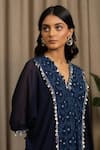Vanshika Agarwal Label_Navy Georgette Embroidery, Sequins V-neck Zohra Kaftan And Inner Set _Online_at_Aza_Fashions