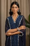 Buy_Vanshika Agarwal Label_Navy Georgette Embroidery, Sequins V-neck Zohra Kaftan And Inner Set _Online_at_Aza_Fashions